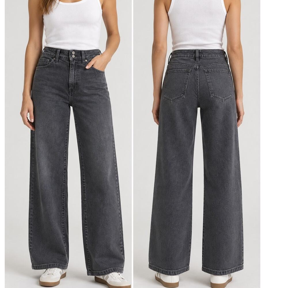 Faherty Organic Cotton Regenerative Denim Wide Leg Jeans Washed Black Size 25